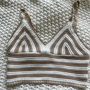 Hollister Brown and White Crochet Crop Top